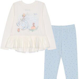 Disney Toddler Girls Cinderella Mesh Peplum Top with Leggings 2-Piece Set Size 4